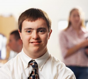 man with down syndrome office