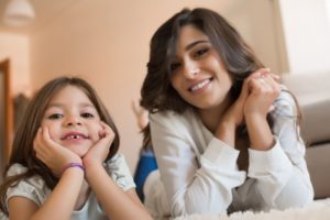 Mom and daughter at home