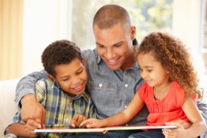 Father reading to children